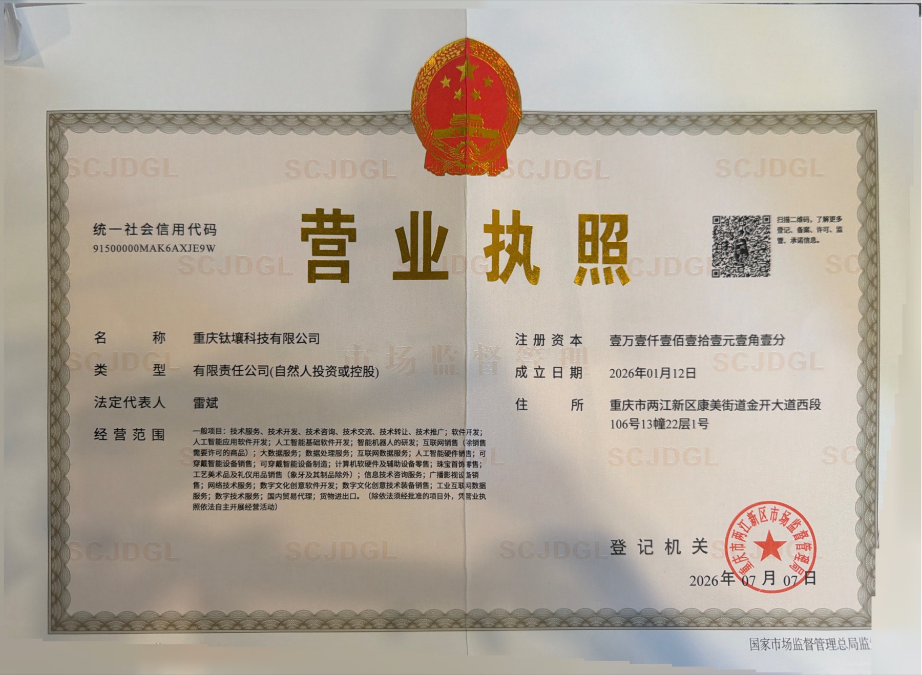 重庆钛壤科技有限公司营业执照网页公示件